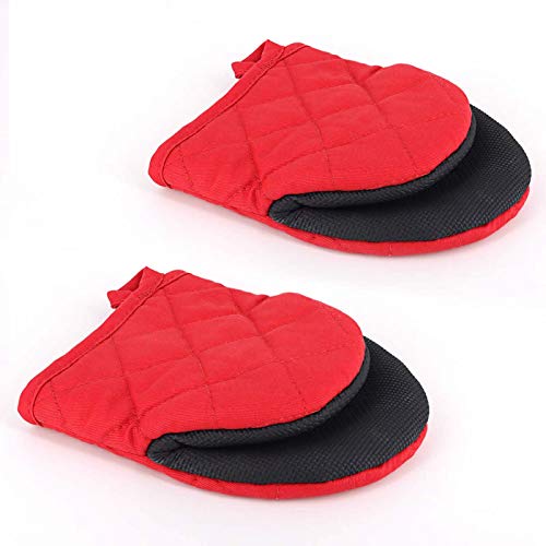Half Oven Mitt Hot Mitts For Kitchen, 2 Pack Heat Resistant 500 ºf Mini Oven Mitts Cotton Liner Gloves For Kitchen Cooking Baking Grilling Barbecue - Non-Slip Grip, Hanging Loop, Machine Washable(Red) #TOP28