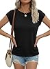 AirMood Womens Cap Sleeve Crewneck Tshirt Tops Summer Casual Plain Tee Shirt (Black,L) #2