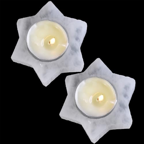 AMOYSTONE Selenite Tealight Holders Star Shaped Crystal Candle Holders Decorative Tealight Candlestick White Candle Stand 3