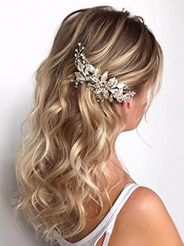 Latious Silver Bride Wedding Hair Comb Crystal Bridal Side Comb Leaf Hair Piece Rhinestone Hair Accessories For Women And Girls (Silver) #TOP7