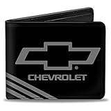 Buckle-Down mens Buckle-down Pu Bifold - Chevrolet Bowtie 3-stripe Black/Charcoal Wallet,...