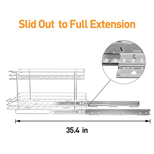 Blemoacha Pull Out Cabinet Organizer 11"W X 21"D X 13.5"H ,2 Tier Under Sink Organizers And Storage,Bathroom Organization Undersink Drawers Slide Out, Kitchen Sink Shelf Sliding Cabinet Basket Chrome #TOP4