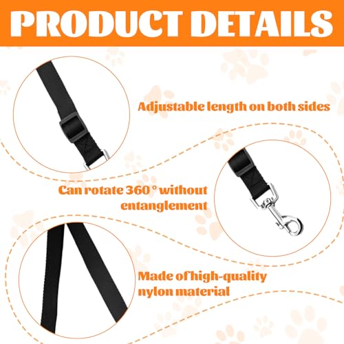 Double Ended Lead for Dogs,1 Pcs Double Lead for 2 Dogs,Adjustable Double Dog Lead,Double Ended Dog Lead for Harness,Black Double Clip Dog Lead for Harness and Collar - Image 4