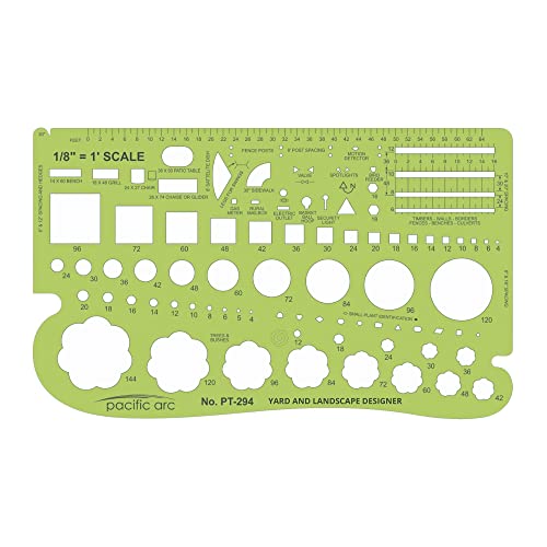Image of Pacific Arc, Landscape Template, 1 /8 inch Scale, Drawing aid Stencil for Professional or School Work. Size 4.75 x 8 in.