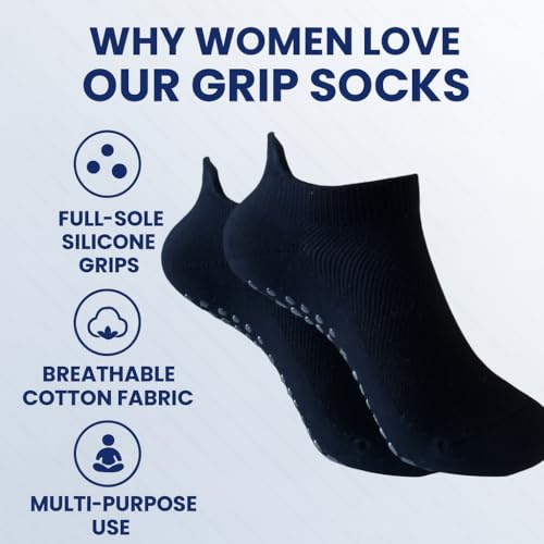 Image of Yoga Socks 4 Pairs /Non-Slip Grip Socks,Barre, Dance, Trampoline, Hospital,Breathable Cotton, Moisture-Wicking