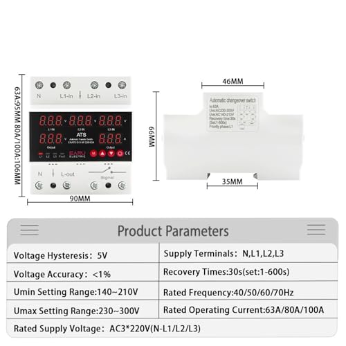 Protector trifásico autorearmable con umbral ajustable de sobrevoltaje y capacidad de 100A 2