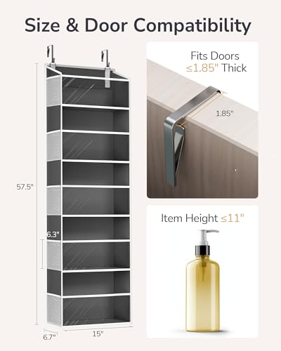 Image of ULG 1-Pack Over Door Organizer with 5 Large Pockets 10 Mesh Side Pockets, 44 lbs Weight Capacity Hanging Storage Organizer with Clear Window for Bedroom Bathroom, RV, Clear Dark Grey