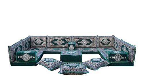 arabicsofa U Shaped Set, Arabic Majlis, U Shaped Living Room Sofas, Floor Couch, Indoor Floor Sofas, Floor Cushions, Floor Pillow, Cozy Sofa (U Sofa + Ottoman + Pillows)