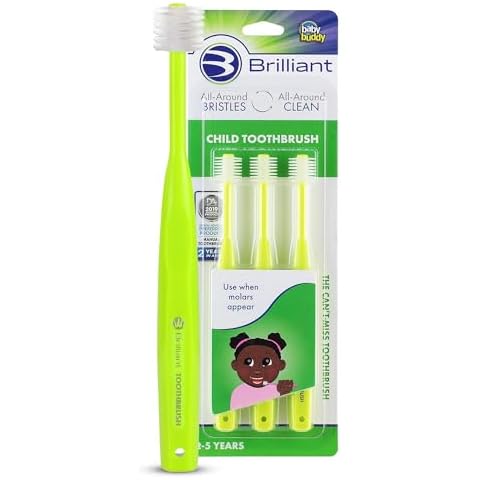 Brilliant Oral Care Child Toothbrush with Soft Bristles and Round Head, for a Kid Approved, Easy to Use All-Around Clean Mouth, Ages 2-5 Years, Lime, 3 Pack Cover