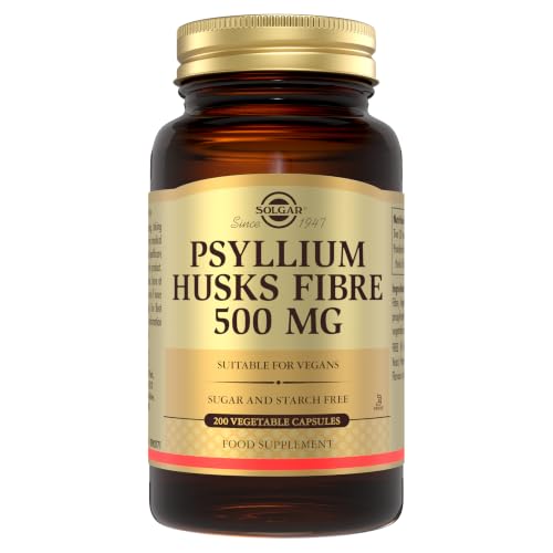 Solgar Psyllium Husks Fibre 500 Mg Vegetable Capsules Pack of 200 High in Soluble Fiber Vegan
