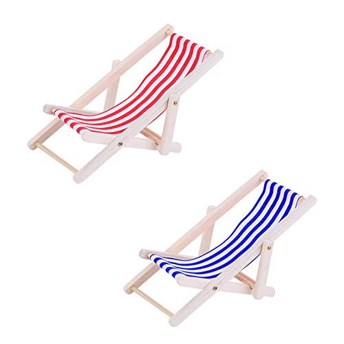 2 Micro sedie pieghevoli: sedia in miniatura in scala 1/12 con sedile in tela a righe rosse e blu per gazebo in spiaggia, negozio, mare o giardino.