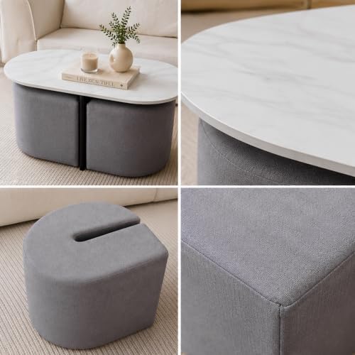Image of The Attic Norwood Coffee Table, Coffee Table for Living Room, Coffee Table with 2 stools Solid Wood Centre Table with Ceramic Top, Black Finish