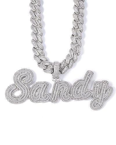 Lulu Mel 14k Gold Plated Name Necklace Personalized For Men Women, Iced Out Rappers Wear Hip Hop Nameplate Letter Pendant Charms Jewelry with Cuban Link Chain