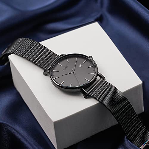 BUREI Ultra Thin Minimalist Modern Mens Watch Classy Date Gents Watch with Classic Simple Design of Big Face Soft Band