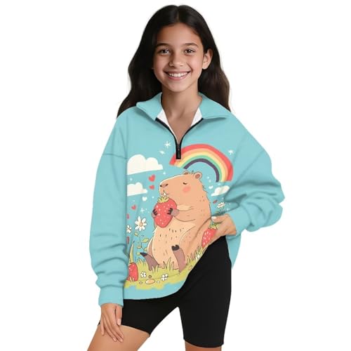 AFPANQZ Girls Sweatshirt Quarter Zip Cropped Long Sleeve Pullover Kids Sweatshirts Tops Trendy Cute Teen Girl Fall Clothes3