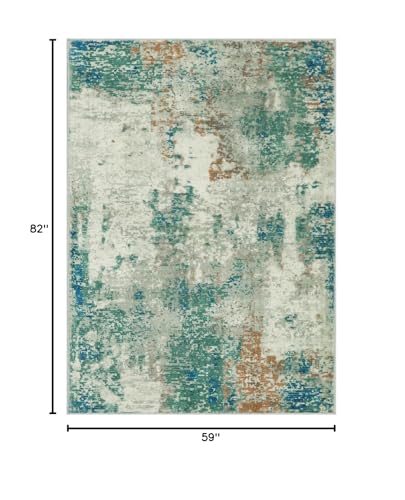 Lahome Modern Abstract Area Rug 5x7 Rugs for Living Room, Washable Accent Bedroom Rug Non-Slip Non Skid, Indoor Floor Contemporary Carpet for Kitchen Bathroom Laundry,Green/Grey