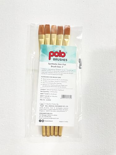 Image of polo Synthetic Hair Flat Brushes 7 | Pack of 5 | Professional Fine Edge Paintbrush Set for Acrylic, Watercolor & Oil Painting | Soft Bristles for Smooth & Even Strokes