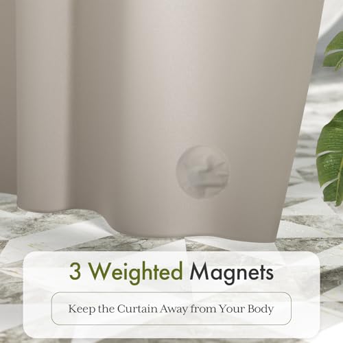 Image of Bathway Shower Curtain Liner, Tan Shower Curtain Liner 72x72 PEVA Waterproof Shower Curtain Liner Plastic with 3 Magnets and 12 Rustproof Metal Grommets, Lightweight Khaki Shower Liner for Bathroom