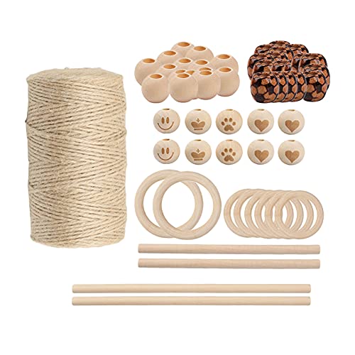 Kit macramé NK803 hilo algodón 3mm con perlas y anillos de madera para joyería artesanal 2