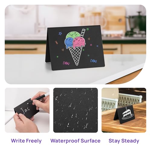 JEFURE 30 Stück Kreidetafel Klein zum Beschriften, V-Form Kleine Tafeln für Preisetiketten, Buffet Schilder, Tischkarten, Mini Kreidetafel mit 5 Stifte und 1 Putztuch für Hochzeit, Party, Restaurant