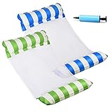 Ansinna Hamaca de Agua, Hamaca Inflable Flotante para Piscina, 4 en 1 Hamaca Flotante Tumbona, 2-Piezas Hamaca de Agua Inflable para Piscina, Rayas Azules y Verdes (27,3 X 53,5 Pulgadas)