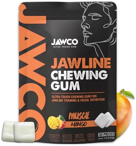Ultra-tough Jawline Chewing Gum | Get a Stronger, Squarer Jawline | Sugar-Free Jaw Training Hard Gum | Chisel, Sculpt, & Tone | 15X Hardness | Facial Fitness Mewing Gum | Muscle Mango (1-Pack)