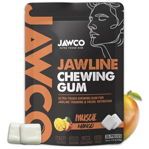 JAWCO Ultra-Tough Jawline Chewing Gum | Get a Stronger, Squarer Jawline | Mango Jaw Training Hard Gum | 15X Strength | Chisel, Sculpt, Tone your Jaw | Facial Fitness Mewing Gum | 35 Pieces/Pack