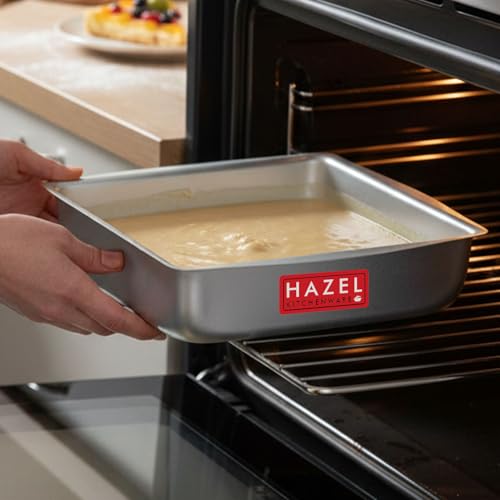 Image of HAZEL Square Cake Mould Tin | Aluminium Cake Pan for Microwave Convection & OTG Oven | 800ml Baking Tray Cake Making Tool