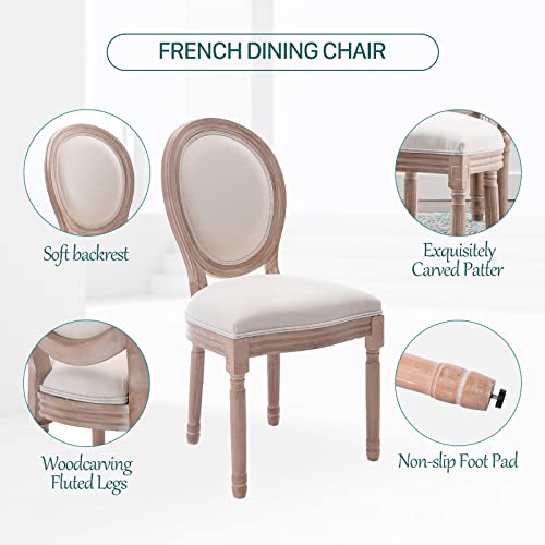 Dining Chairs Upholstered Fabric Chair French Wooden Desk Chair Farmhouse Chairs With Round Back Mid Century With Solid Rubberwood Leg For Dining Room Bedroom Kitchen Restaurant Beige Set Of 2 #TOP4