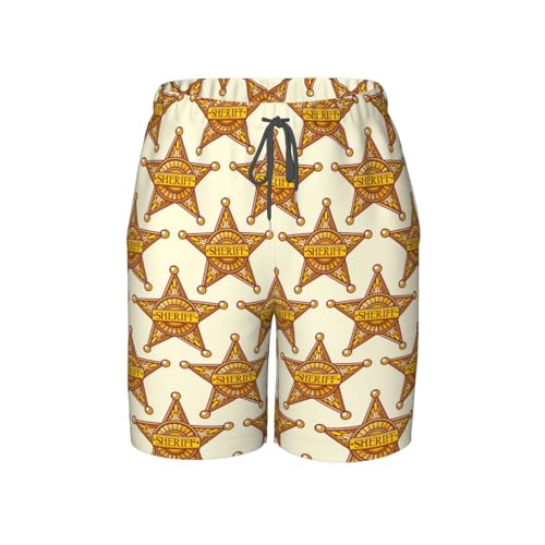 Boys Swim Trunks Sheriff Badges Western Gold Vintage Kids Swim Shorts Quick Dry Beach Board Pocket