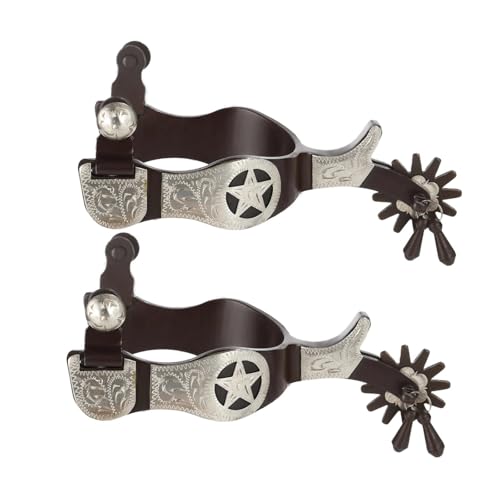 DORMIYA 2 PCS Western Spurs, Cowboy Boot Spurs with Turnable Gear, Western Riding Gear with Secure Side Buckles for Training Cues Ranch Arena Riding (B)