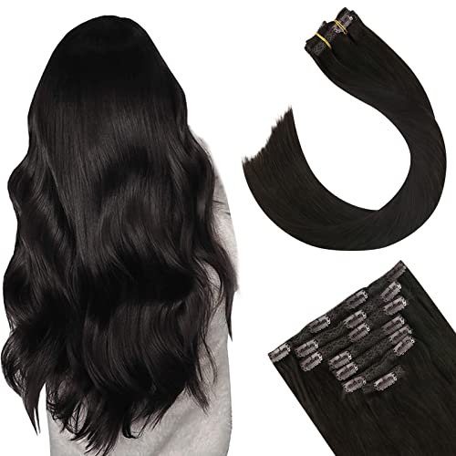 Ugeat 45cm Echthaar Extensions Clip Dickes Haar Farbe 2 Dunkelbraun Clip in Haarverdichtung Echthaar 7 Stücke Nahtlose Clip in Extensions Echthaar 100 Gramm Hair Extensions Clip in Human Hair Cover