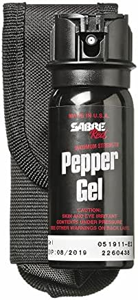 SABRE Tactical Pepper Gel With Belt Holster For Easy Carry, Maximum Police Strength OC Spray, Quick Access Flip Top Safety, Tactical Design For Security Professionals, 18 Bursts, 18-Foot Range