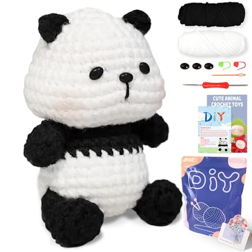 YAMAXIN Kit de ganchillo para principiantes: Panda Animal Easy Learn to Starter Kit de tejer amigurumi y kits de manualidades de hilo para niños y adultos, bricolaje con tutoriales en video paso a