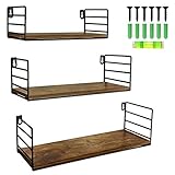 Amazon Brand - Umi Estanteria de Pared de Madera Maciza, Estante Flotante Rustico como Organizador Colgante y Decoracion de Hogar, Cocina, Salon, Set de 3