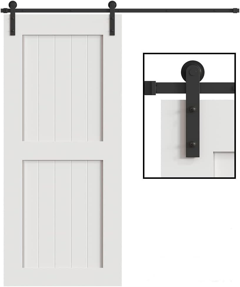 WINSOON Sliding Barn Door Hardware Kit 5/6/8/10/12/13/15/16FT Single Wood Door Closet Track Roller Set Straight Design Black (6FT Single Door Kit) 6FT/180cm Single Door Kit