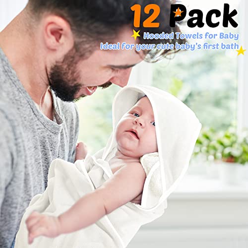Irenare 12 Pcs Baby Hooded Towel Bulk 30 X 30 Inch Coral Fleece Soft Absorbent Newborn Bath Towel For Kids, Hooded Baby Toddler Bath Blanket Towel For Babies Toddler Infant Shower Gift Supplies #TOP5