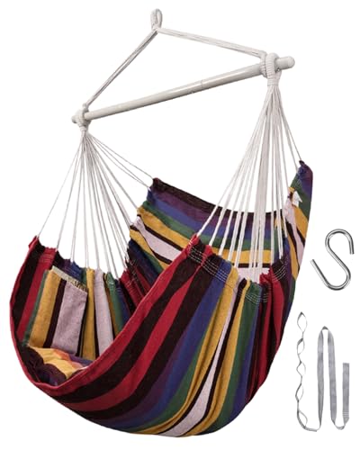 Lulladle Hammock Chair Hanging Rope Swing for Bedrooms - Indoor and Outdoor Swing Chair - Max Weight...