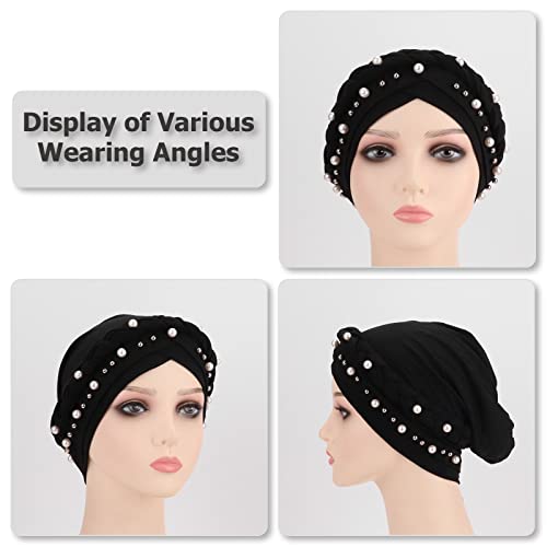 Image of DRESHOW Turban Pre-Tied Twisted Hat Thread African Head Wraps for Black Women Chemo Cancer Cap Braid Hair Cover