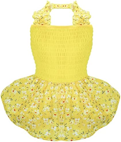 KYEESE Dog Dress Dog Halter Skirt with Floral Pattern Doggie Sundress Yellow for Small Dogs