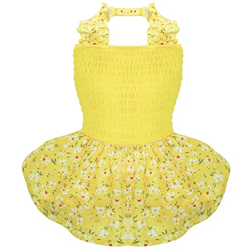 KYEESE Dog Dress Dog Halter Skirt with Floral Pattern Doggie Sundress Yellow for Small Dogs