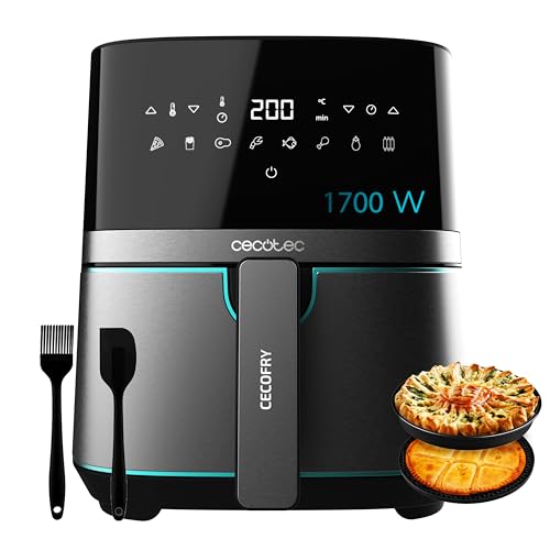 Cecotec Heißluftfritteuse 5,5 L Cecofry Full InoxBlack 5500 Pro mit Zubehör. 1700 W, Kompaktes und Digitale, Diät-Fritteuse, Edelstahlausführung, ölfrei, PerfectCook, Inklusive Zubehör