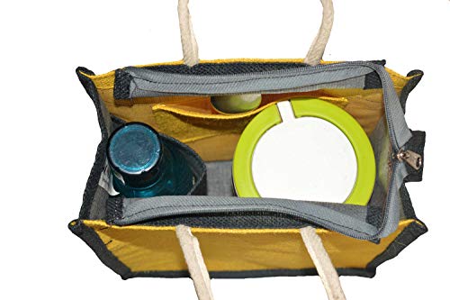 Image of MONTISA Jute Bags for Lunch | Jute Tote Bag | Jute Tiffin Bags | Jute Bags with Zip | Jute Carry Bag | Trendy Shopping Bag | Jute Bag Medium Size - Yellow-Green-Natural (14x12x6 Inch) (Pack of 3)