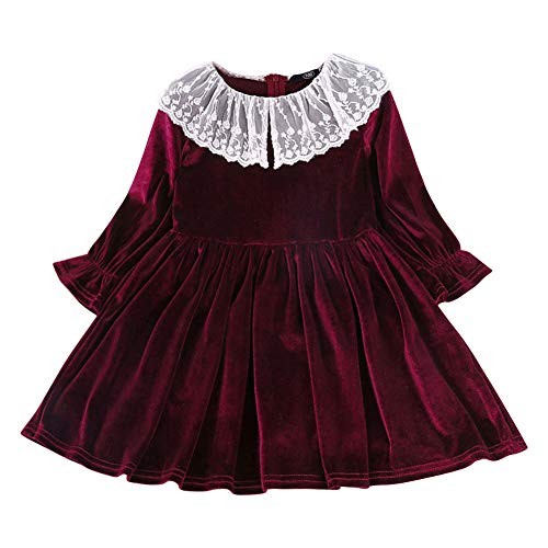 AWIBMK Infant Baby Girl Clothes Long Sleeve Red Velvet Princess Dress Solid Color Skirt Outfits Red4 6-7 Years