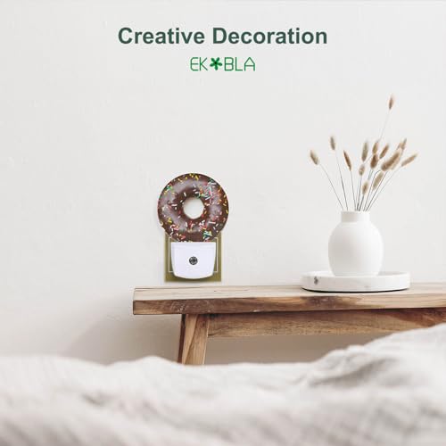 Image of EKOBLA Donut Night Light, Chocolate Dessert Snack Night Lights Plug Into Wall for Kids, 0.5W for Stairway, Hallway and Bedroom
