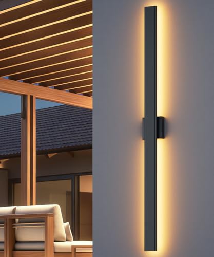 Image of Aipsun Black Outdoor Wall Sconce 3000K 4000K 6000K, 47.2in Modern Exterior Light 1 Pack, Long LED Linear Wall Light Outside Lighting for Entrance, Hallway, Garage, Porch(3CCT)