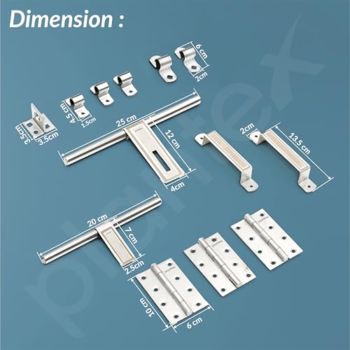 Image of Plantex Stainless Steel Door Kit for Bathroom /Door Hardware /Accessories /3 Hinges /10 inch Al-Drop /8 inch Latch /8 inch 2 Handles - Pack of 1 (APS-1320, Chrome)