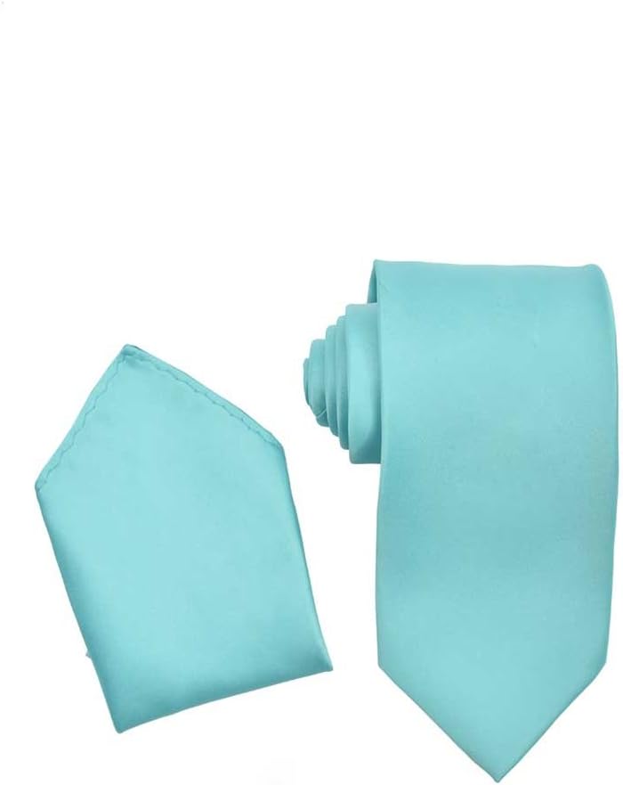 Men's Premium Solid Vest - NeckTie – Bow Tie - Pocket Square 4 Piece Set for Suits & Tuxedos (Aqua, Medium)