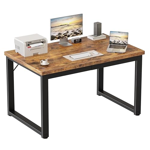 Image of 40 Inch Computer Desk, 1.2 inch Thick Small Office Table, Brown | Modern Simple Style, Heavy Duty Industrial Frame, Small Study & Writing Table for Home Bedroom Work