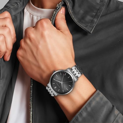 Image of Titan Elegance Analog with Date by Hand and Dark Grey Dial Stainless Steel Strap Watch for Men - 90202SM01